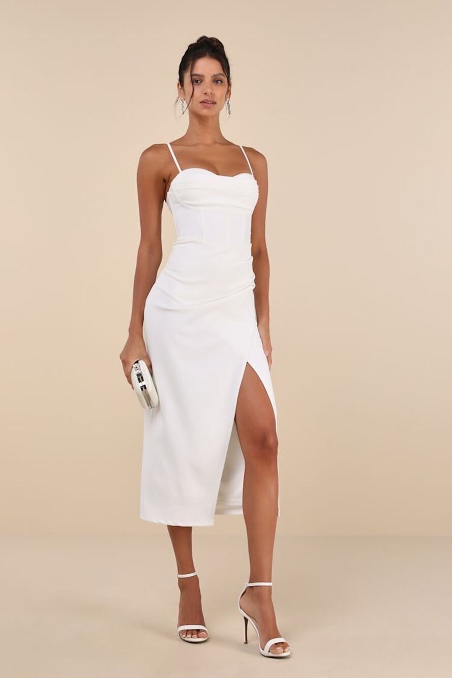NWT Lulus Always Turning Heads White Bustier Tulip Midi Dress Banquet Gala XXL